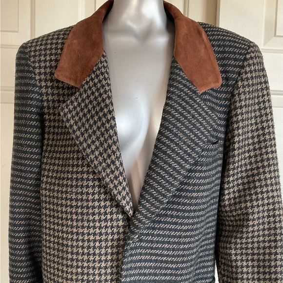 jl colebrook Jackets & Blazers - JL Colebrook Women Blazer Brown Size Med Hoodthooth Suede Collar Multi Pattern